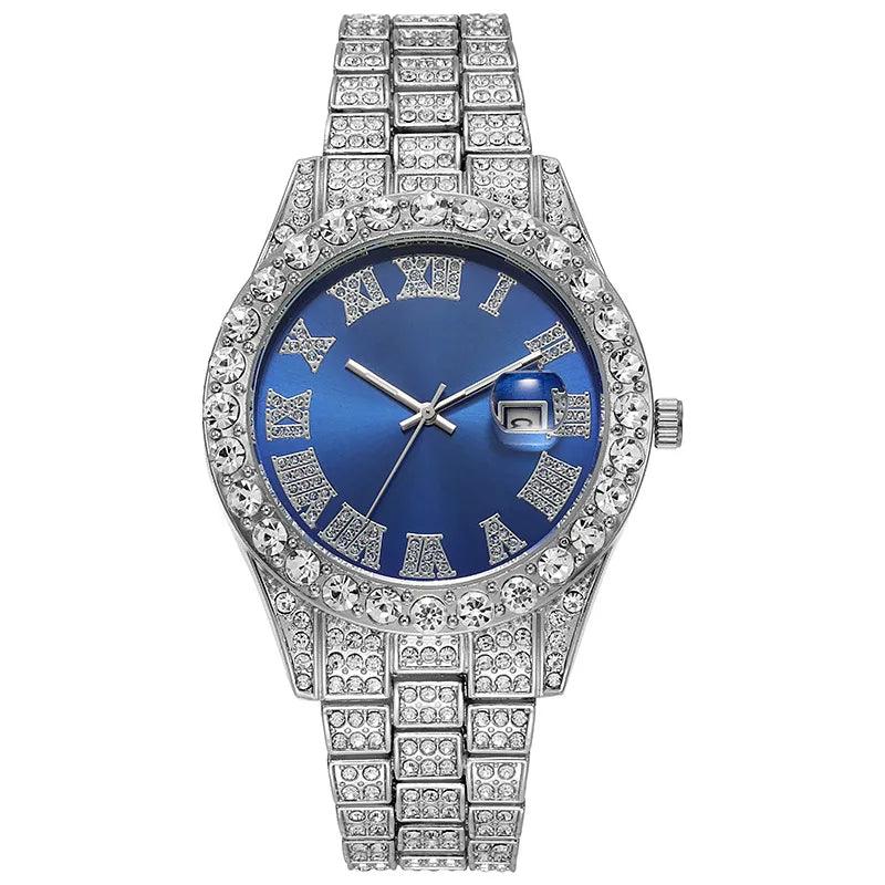 Hip Hop Gold Silver Color Quartz Watch Diamond Cubic Zirconia Watches Fashion Stainless Steel For Gift - Miami beauty1