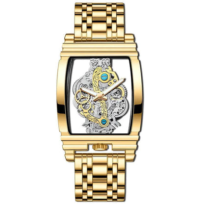 Hot Custom Wholesale Men Gold Skeleton Automatic Quartz Wrist Watches Luxury - Miami beauty1