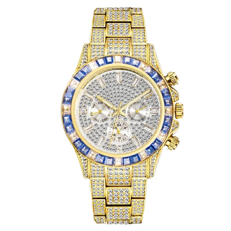 Fashion Iced Out Men Wrist Watch Luxury Hip Hop Jewelry Full Zircon Diamond Stainless Steel Wristwatches Quartz Watches - Miami beauty1