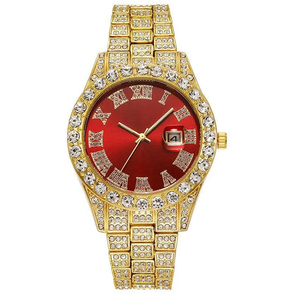 Hip Hop Gold Silver Color Quartz Watch Diamond Cubic Zirconia Watches Fashion Stainless Steel For Gift - Miami beauty1