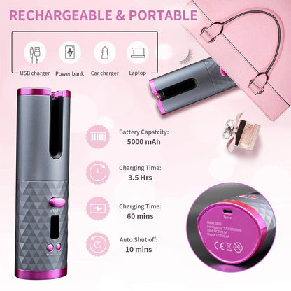 Professional USB Rechargeable Wireless Hair Roller Curler Curling Irons Portable Ceramic Cordless Automatic Hair Curler - Miami beauty1