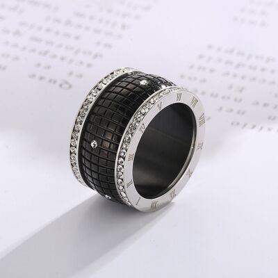 Inlaid Rhinestone Stainless Steel Ring - Miami beauty1