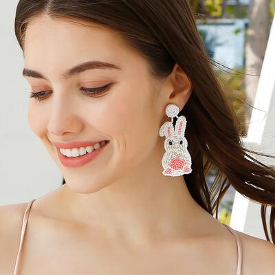 Bead Stainless Steel Rabbit Dangle Earrings - Miami beauty1