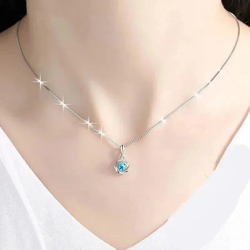 blue crystal pendant female zircon S925 sliver color Necklace colgante sapphire jewelry bizuteria pendant pierscionki Gemstone - Miami beauty1