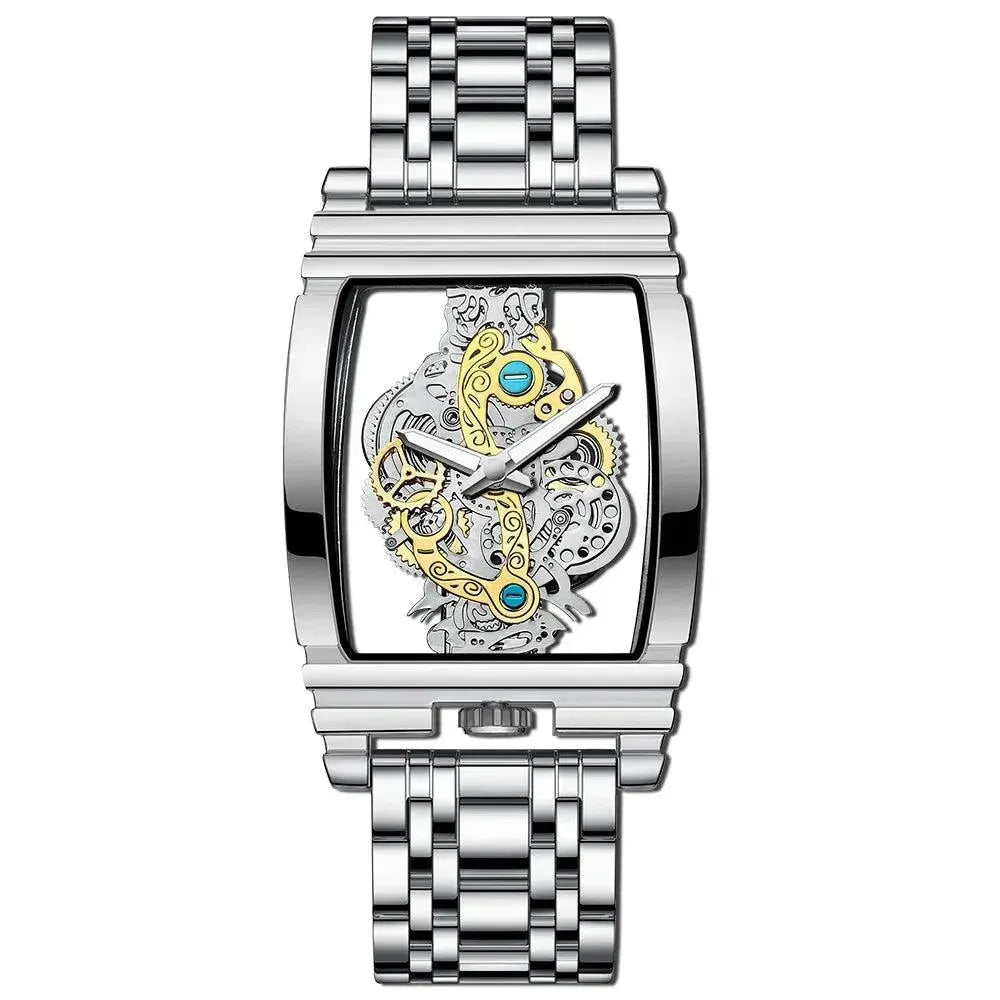 Brand Square Luxury Men Gold Tourbillon Skeleton Automatic Quartz Wrist Watches For Men - Miami beauty1