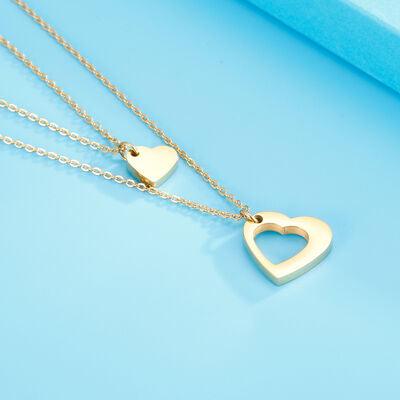 Stainless Steel Cutout Heart Double-Layered Necklace - Miami beauty1