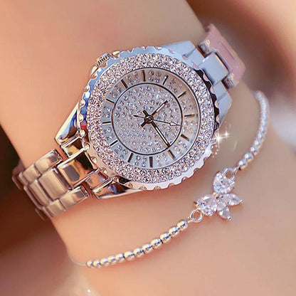 Fashion Women Silver Alloy Steel Quartz Wristwatch Diamond Watches Ladies Wrist - Miami beauty1