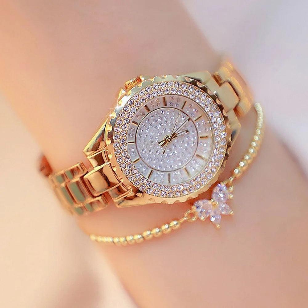 Fashion Women Silver Alloy Steel Quartz Wristwatch Diamond Watches Ladies Wrist - Miami beauty1