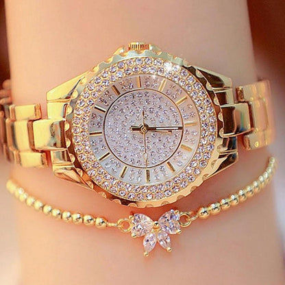 Fashion Women Silver Alloy Steel Quartz Wristwatch Diamond Watches Ladies Wrist - Miami beauty1