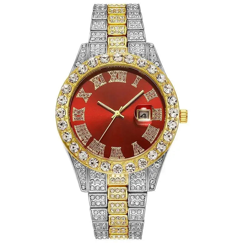 Hip Hop Gold Silver Color Quartz Watch Diamond Cubic Zirconia Watches Fashion Stainless Steel For Gift - Miami beauty1