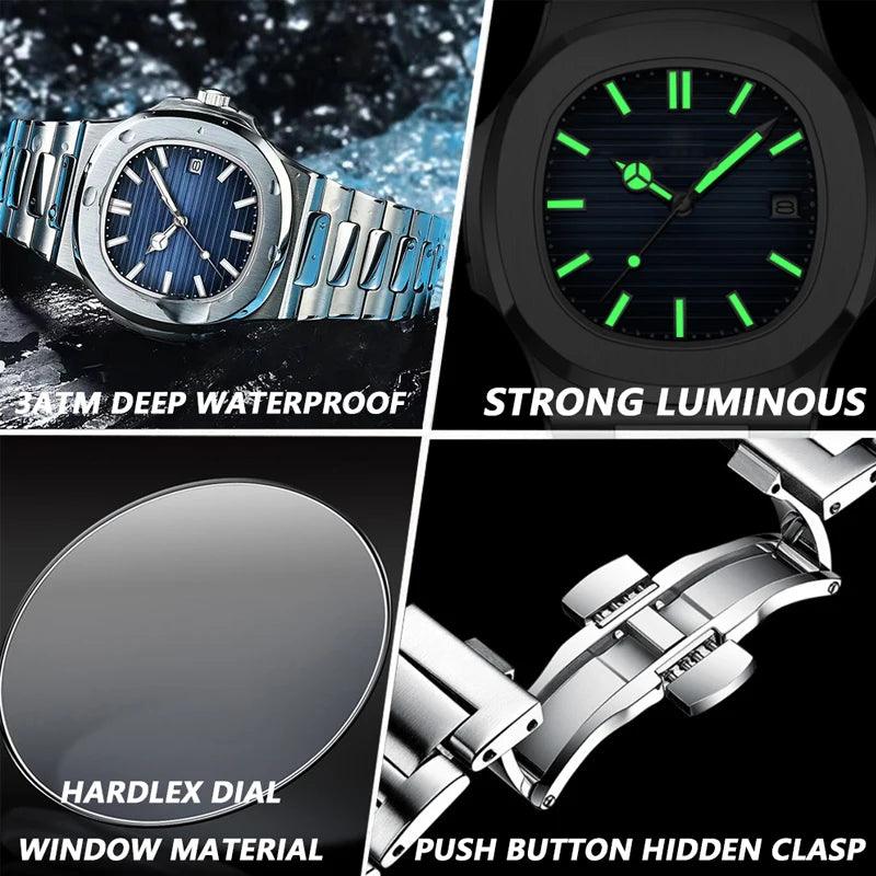 Hot Business Calendar Stainless Steel Quartz Watches For Men Waterproof Luxury Watch Ultra-thin Reloj Pour Hombre - Miami beauty1