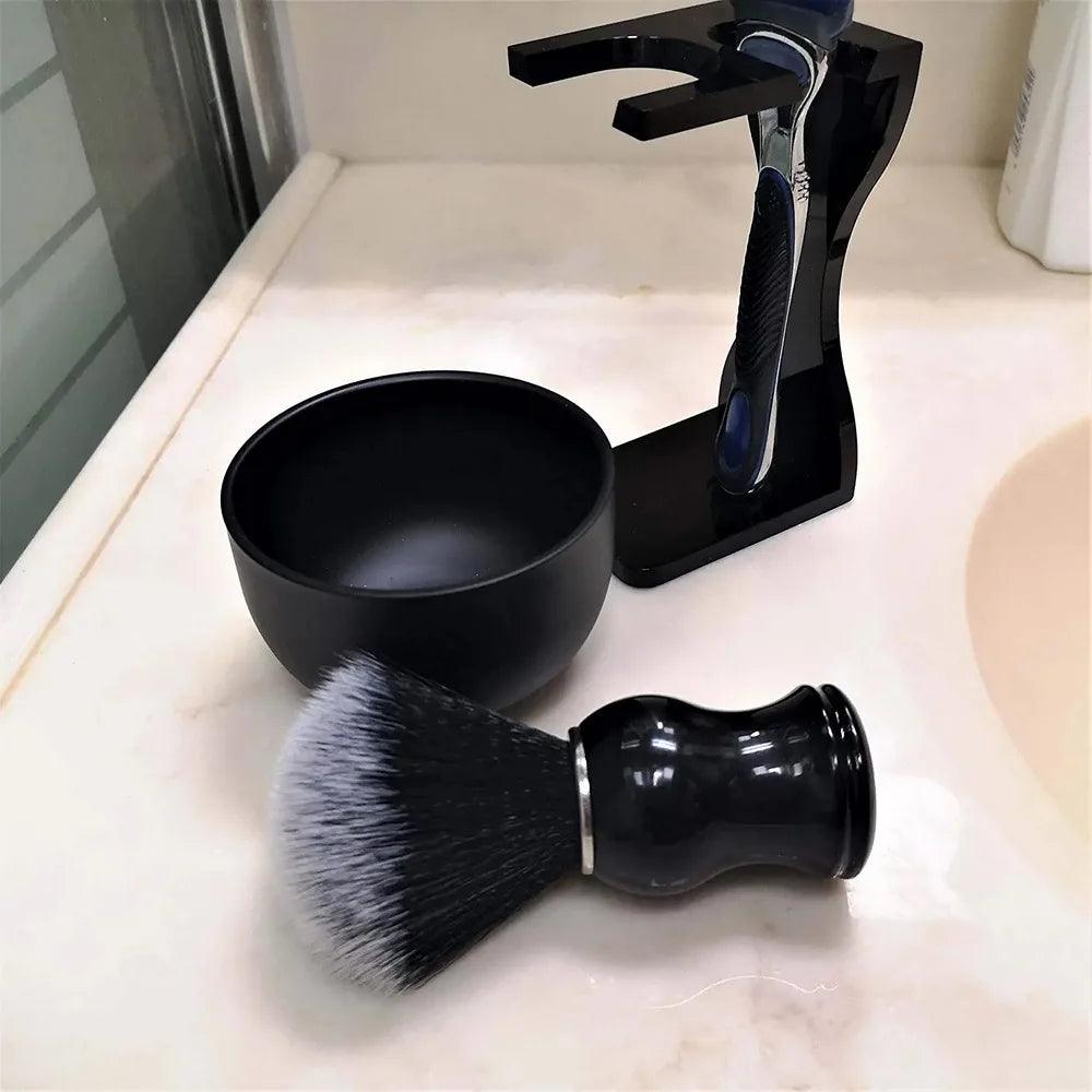 Hot Sell Mens Shaving Brush Kits Men Beard Grooming Care Kit Vegan Shaving Brush Set with Acrylic Stand and Steel Bowl - Miami beauty1