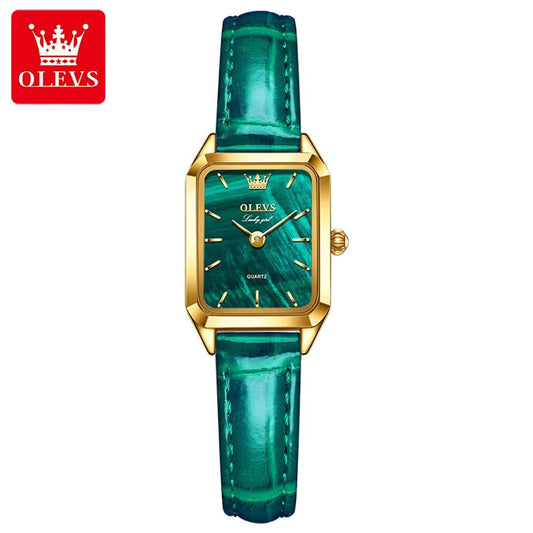 OLEVS 6626 Ladies Luxury Watches Small Face Dial Green Dial Belt Loop Square Women Wrist Watches For Girls - Miami beauty1