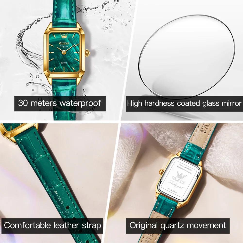 OLEVS 6626 Ladies Luxury Watches Small Face Dial Green Dial Belt Loop Square Women Wrist Watches For Girls - Miami beauty1